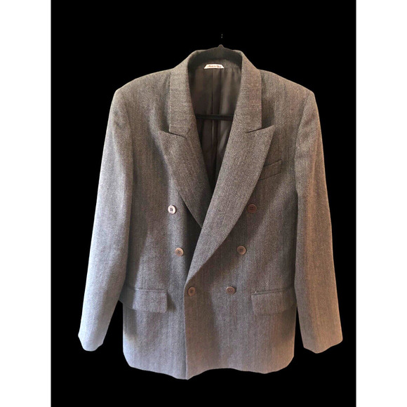 Missoni Donna Blazer 14 Womens One Button Wool Gray Herringbone Tweed Vtg 80s